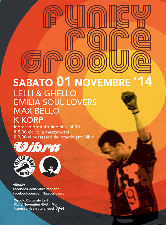 Sab 01 Novembre –  Funky Rare Groove   djs Lelli  Emilia Soul Lovers  Max Bello  KKorp