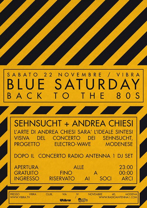 sab 22 Novembre – BLUE SATURDAY – Back to the 80′s