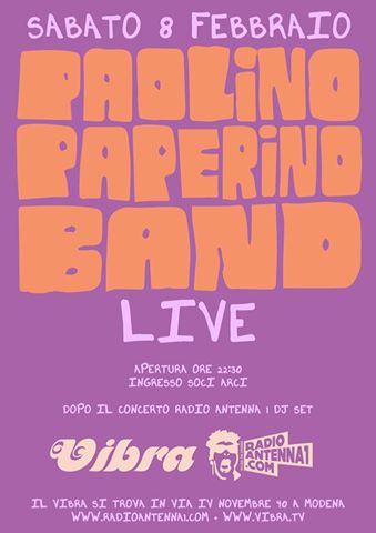 Sabato 08 Febbraio PAOLINO PAPERINO BAND  in concerto