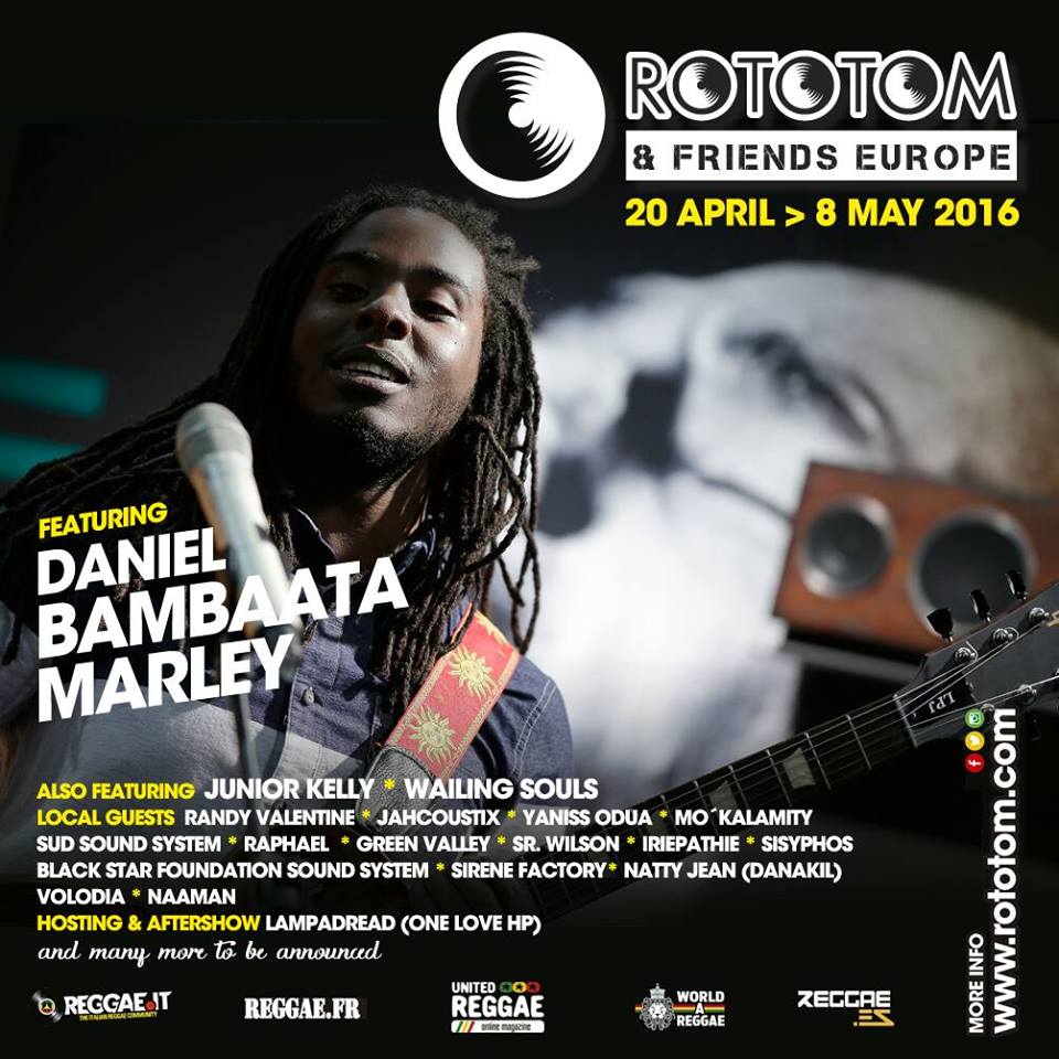 **Lunedi 25 Aprile ROTOTOM & FRIENDS  Junior Kelly, Wailing Souls, Daniel “Bambaata” Marley + Raphael
